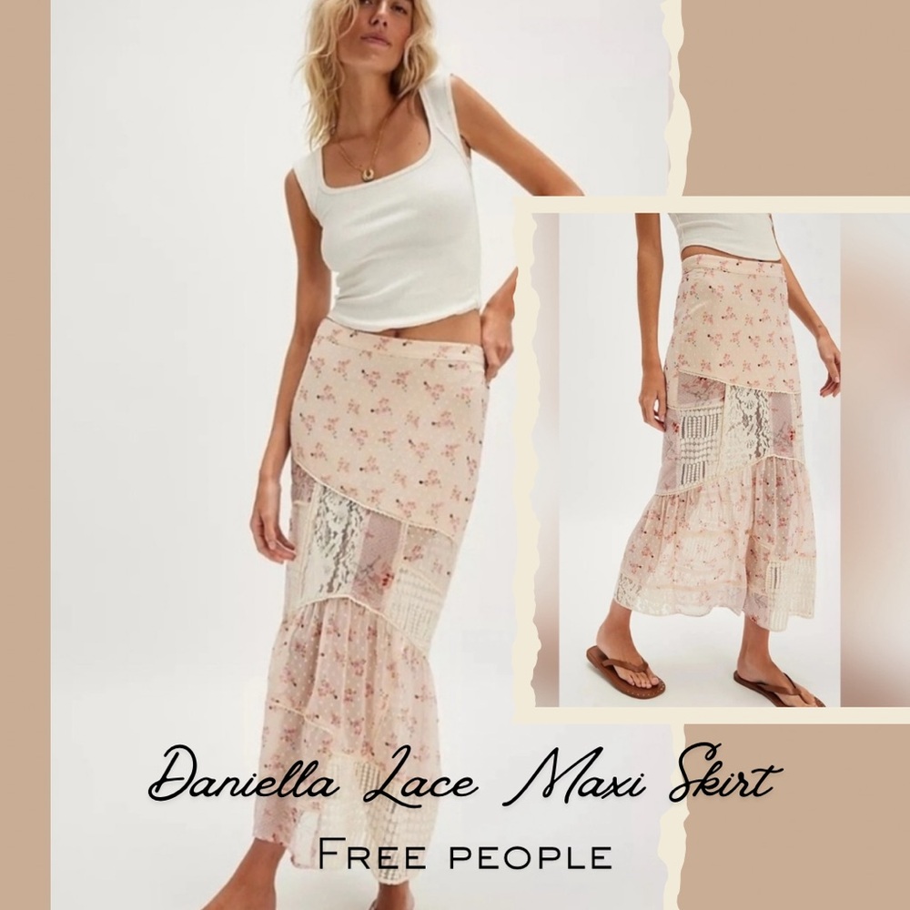 Free People Daniella Lace Maxi Skirt - Blush Floral Patchwork